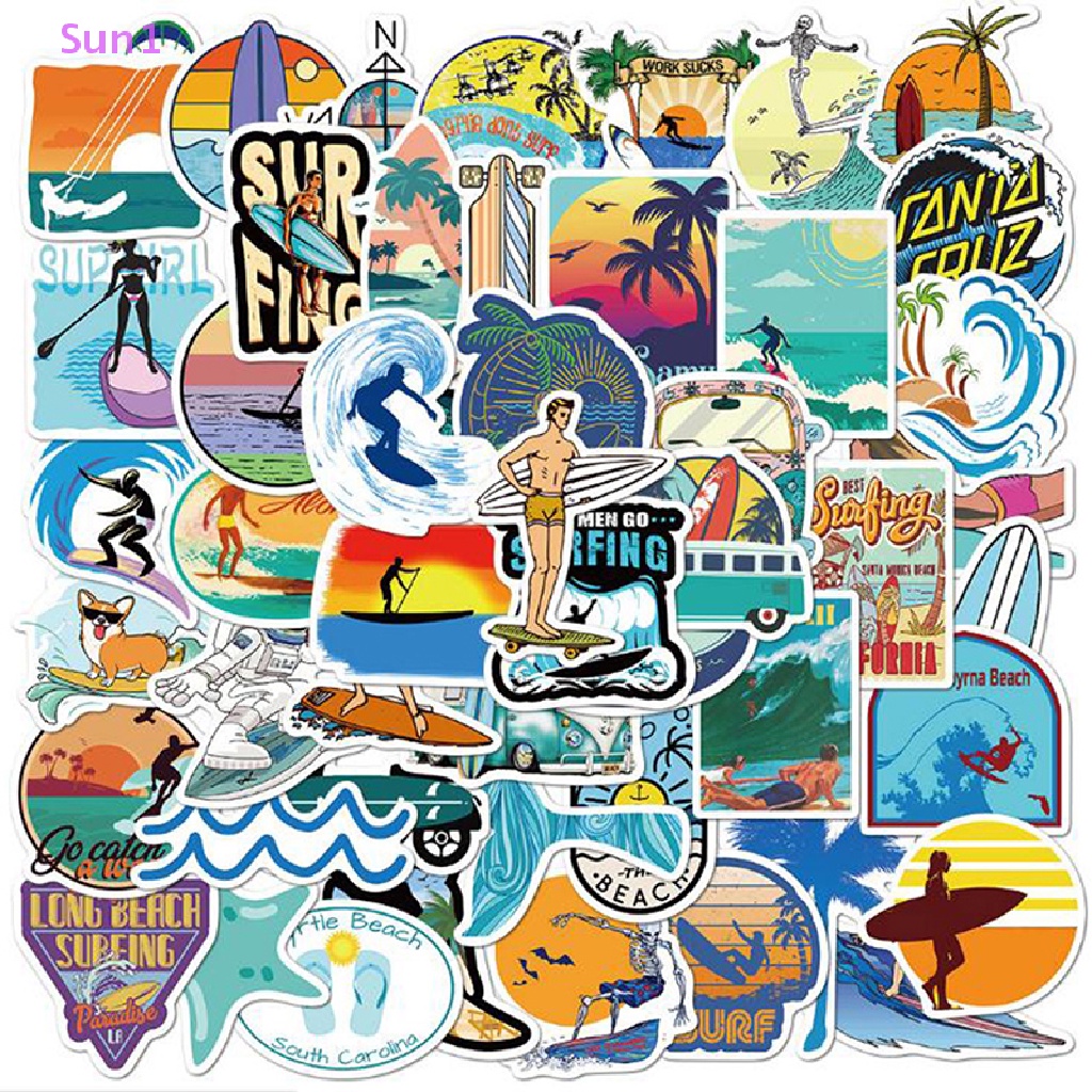 Set 50 Miếng Dán Sun1 > Hình Lướt Sóng Mùa Hè Trang Trí Vali Laptop Guitar Ván Trượt Xe Hơi