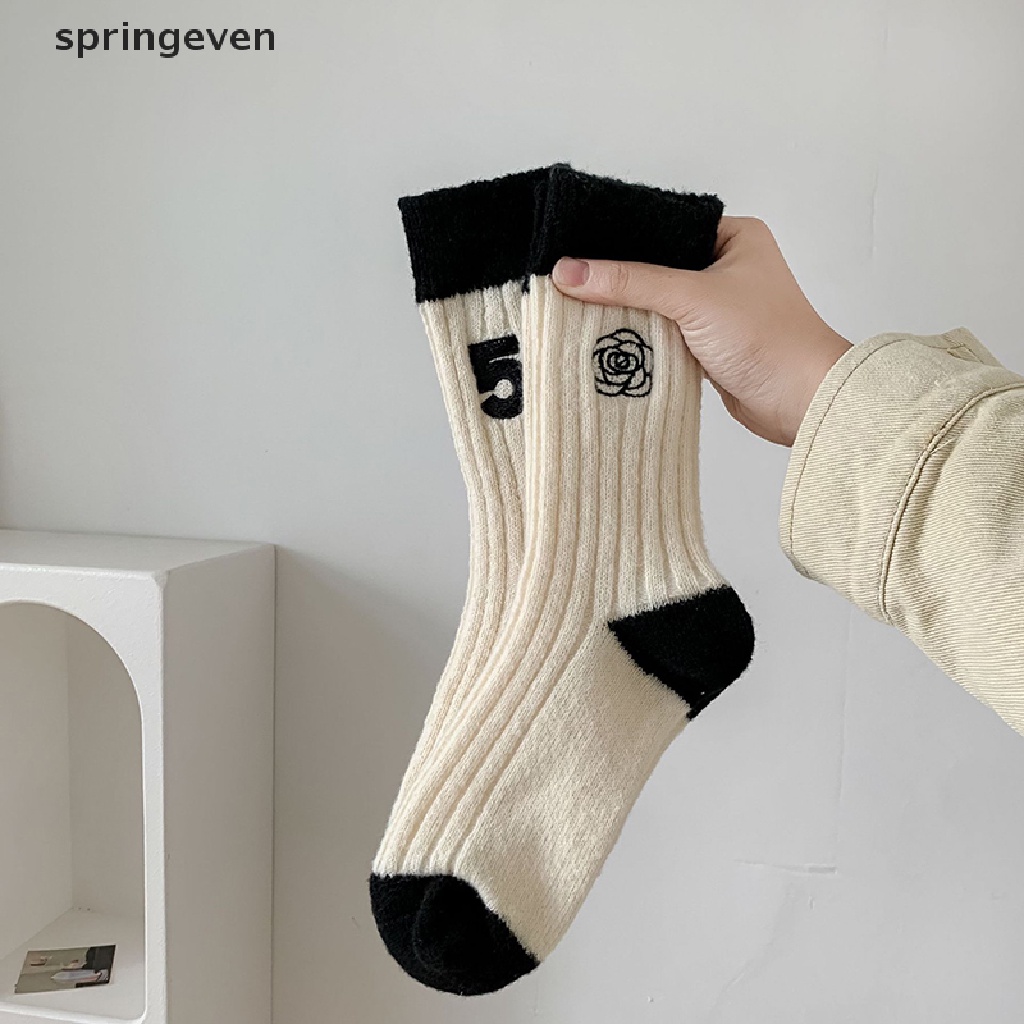 Vớ Len Cashmere Dày Dặn Giữ Ấm Mùa Đông Thêu Họa Tiết Hoa Hồng 5 Bông Thời Trang Nhật Bản Cho Nữ