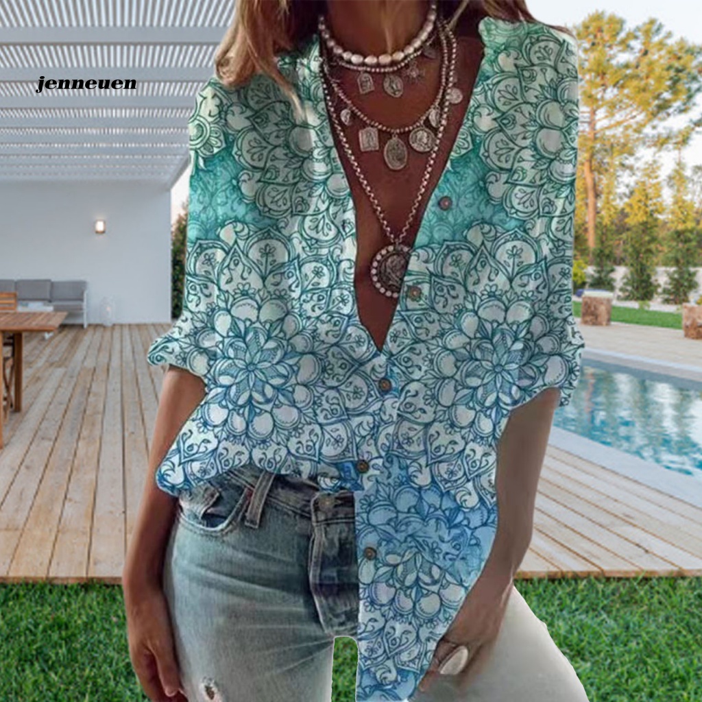 Áo Sơ Mi Tay Dài Dáng Rộng In Họa Tiết Hoa Thời Trang Xuân Hè Cho Nữ