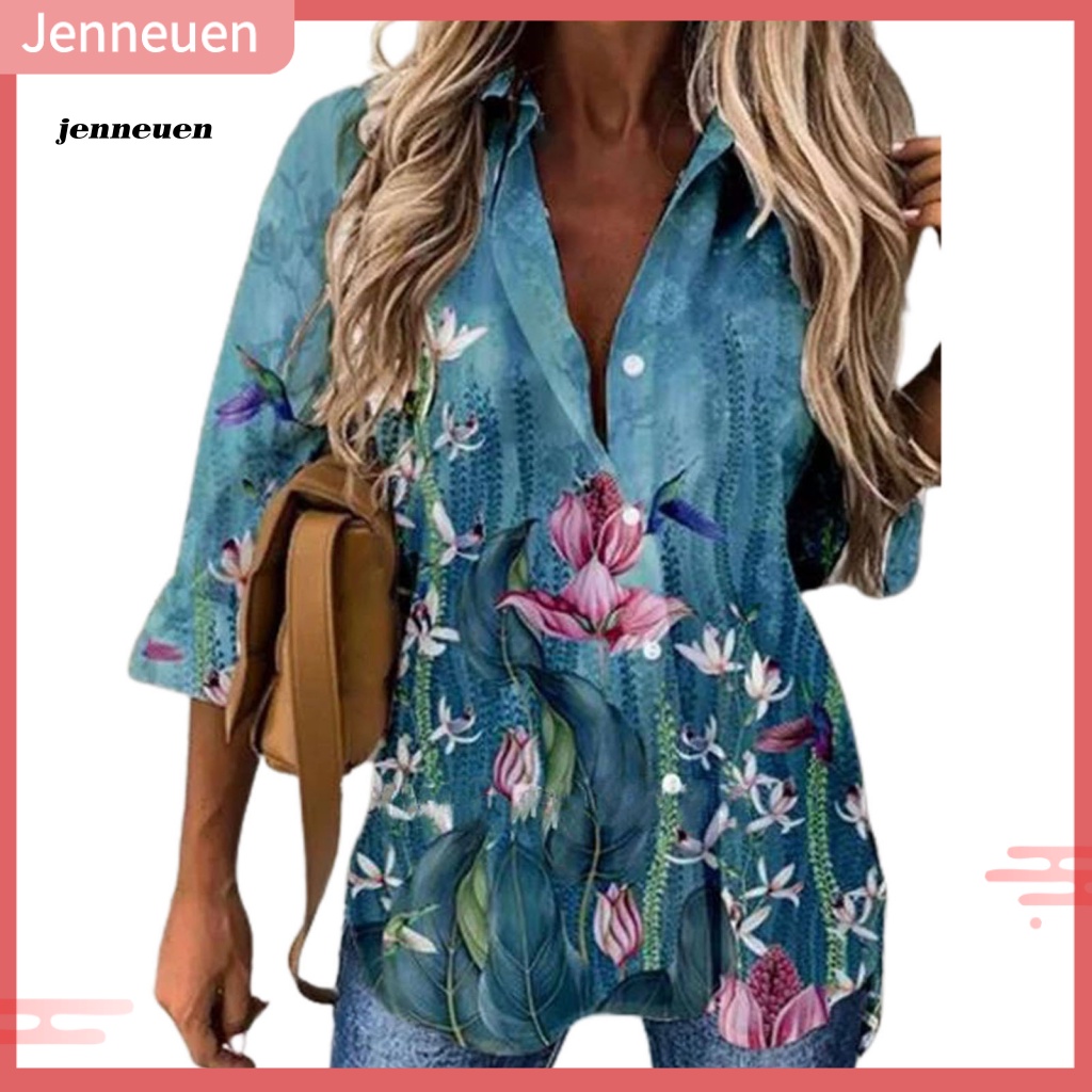 Áo Sơ Mi Cổ Bẻ Dáng Rộng In Họa Tiết Hoa Phong Cách Đường Phố Thời Trang Cho Nữ