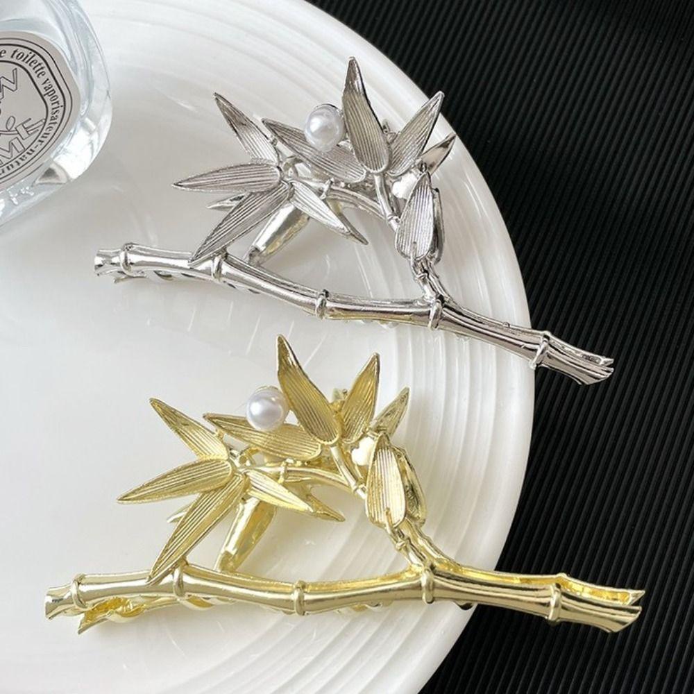 Kẹp Tóc Càng Cua Bằng Hợp Kim Họa Tiết Lá Cây Lấp Lánh Kiểu Vintage Trung Hoa WMES15H