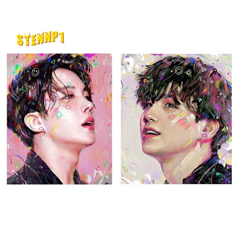Bộ 2 Tranh Đính Đá Tự Làm 30X40 cm Hình Chân Dung Nhóm Nhạc Bangtan Boys