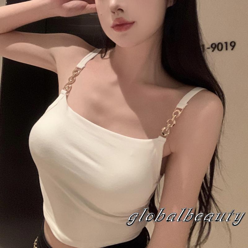 Áo Croptop Không Tay Có Mút Đệm Màu Sắc Đơn Giản Dành Cho Nữ