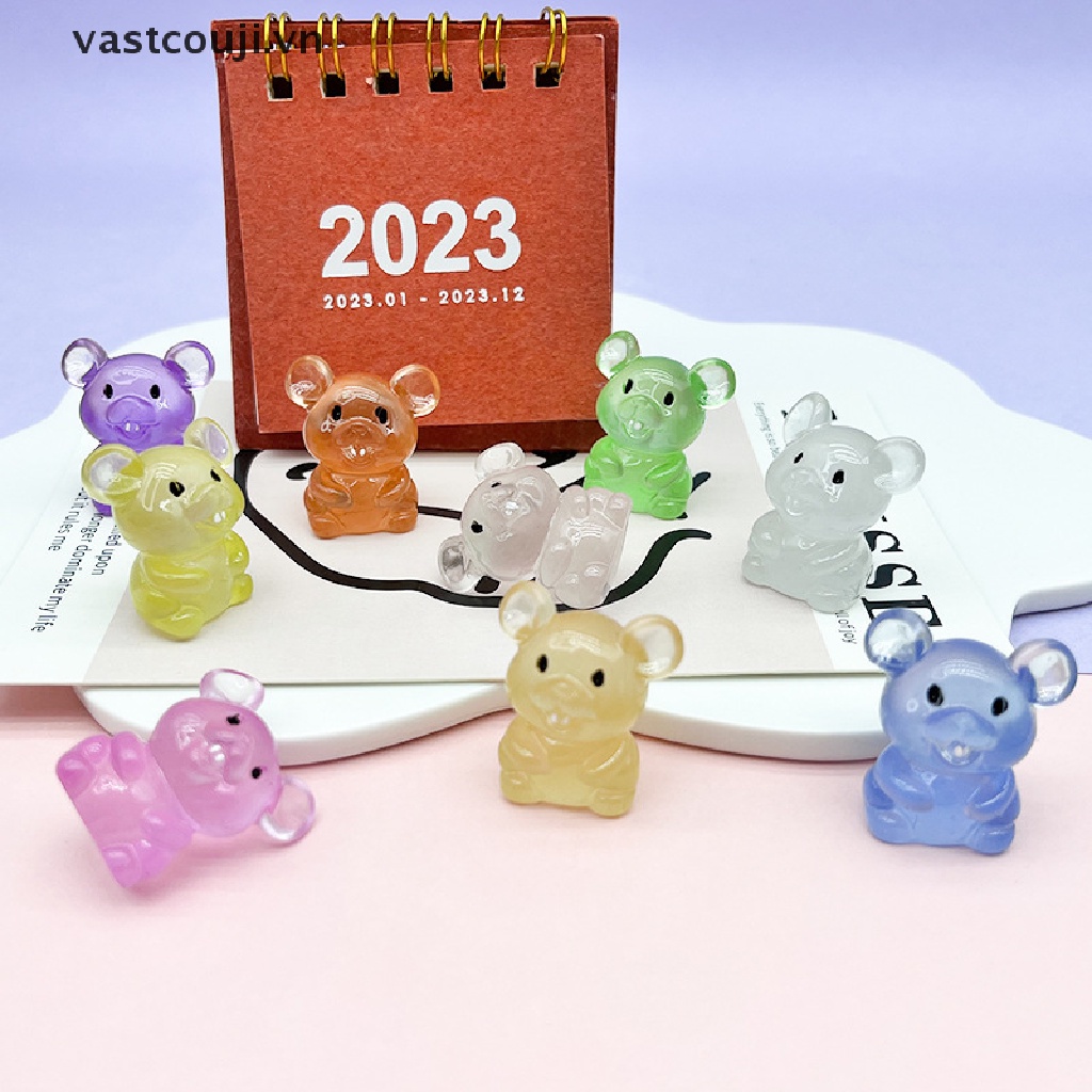 Set 2 Chú Chuột Phản Quang Mini Bằng Nhựa Resin Dễ Thương Dùng Trang Trí