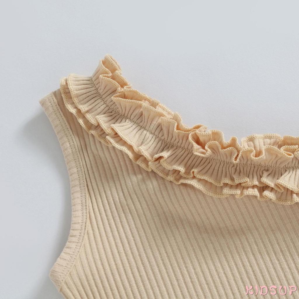 Bộ Áo Ba Lỗ Phối Bèo Nhún + Chân Váy In Hoa Co Giãn Thời Trang Mùa Hè Cho Bé Gái 1 Tuổi