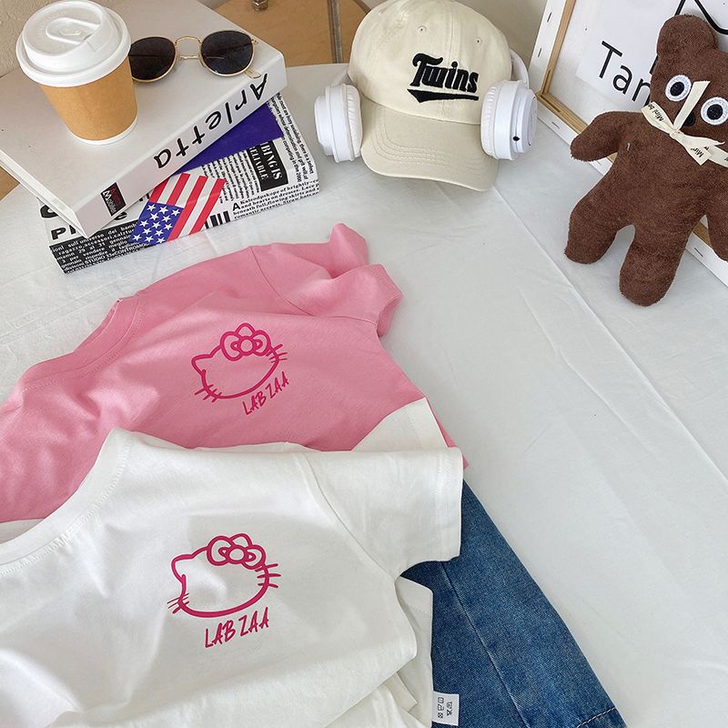 Áo Thun Cotton Tay Ngắn Dáng Rộng Thời Trang Mùa Hè Cho Bé Gái 2023