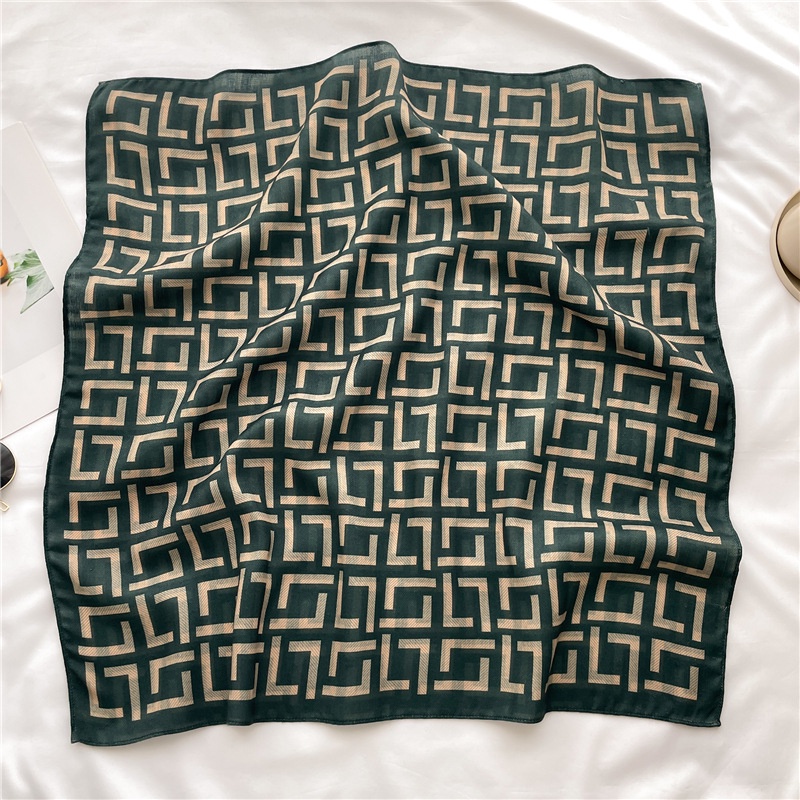 Khăn Choàng Cổ Hình Vuông 65cm Bằng Cotton Lanh Mỏng In Họa Tiết Xương Cá Thời Trang Xuân Hè