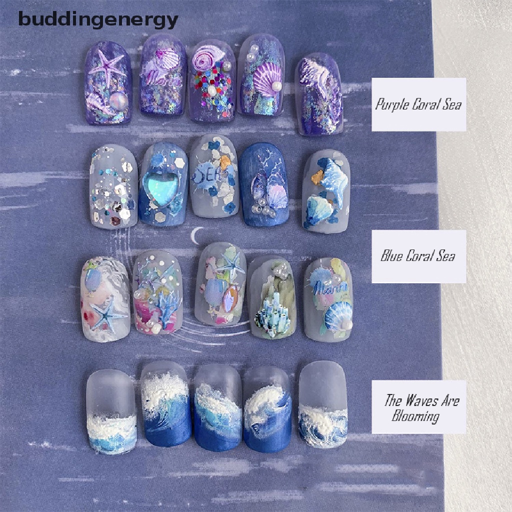 Miếng Dán Mềm Mại Dập Nổi Hình Sóng Biển Trắng Xanh 5D Trang Trí Móng Nghệ Thuật