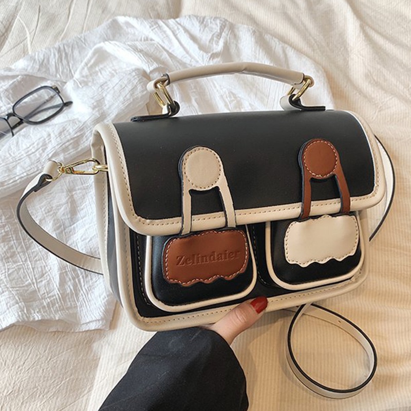 Ielgy Túi Đeo Vai Hình Vuông Có Khóa Nam Châm Màu Tương Phản Phong Cách retro Thời Trang Nhỏ Gọn Đơn Giản Cho Nữ