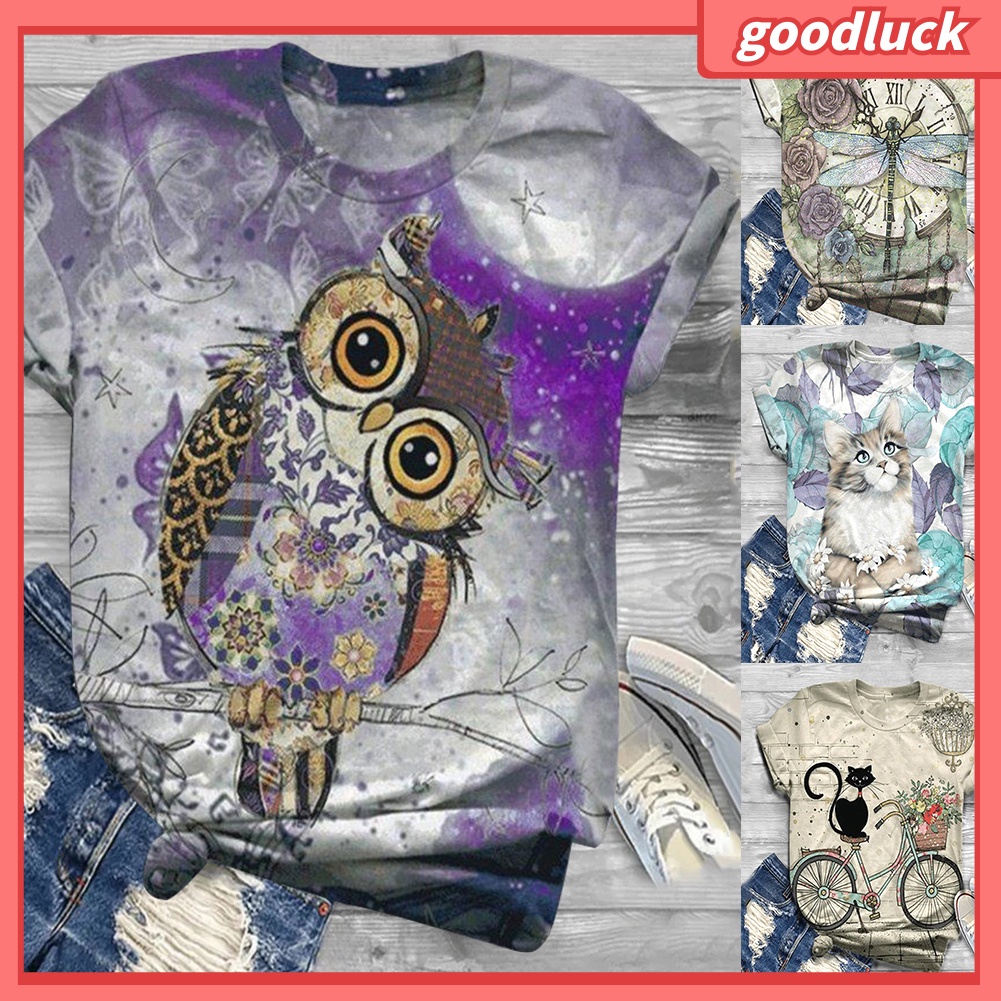 Áo Thun Tay Ngắn Cổ Tròn In Họa Tiết Bò Sữa / Đồng Hồ Hoa Thời Trang Mùa Hè Cho Nữ