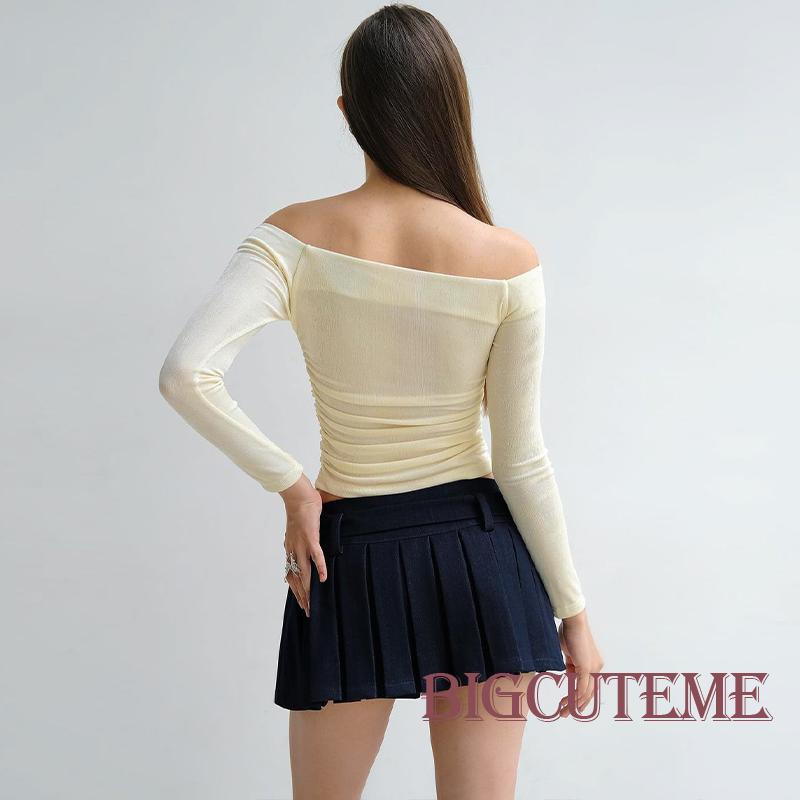 Áo Sơ Mi Tay Dài Trễ Vai Màu Trơn In Họa Tiết Hoa Thời Trang Xuân Hè Xinh Xắn Cho Nữ