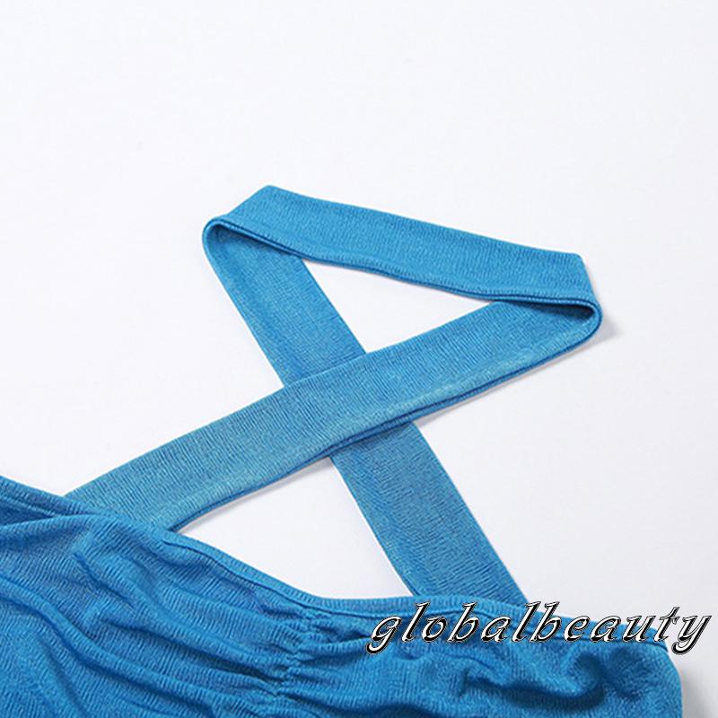 Áo Dây Mỏng Mùa Hè Màu Xanh Dương Khoét Lỗ Cổ Treo Cho Nữ GB