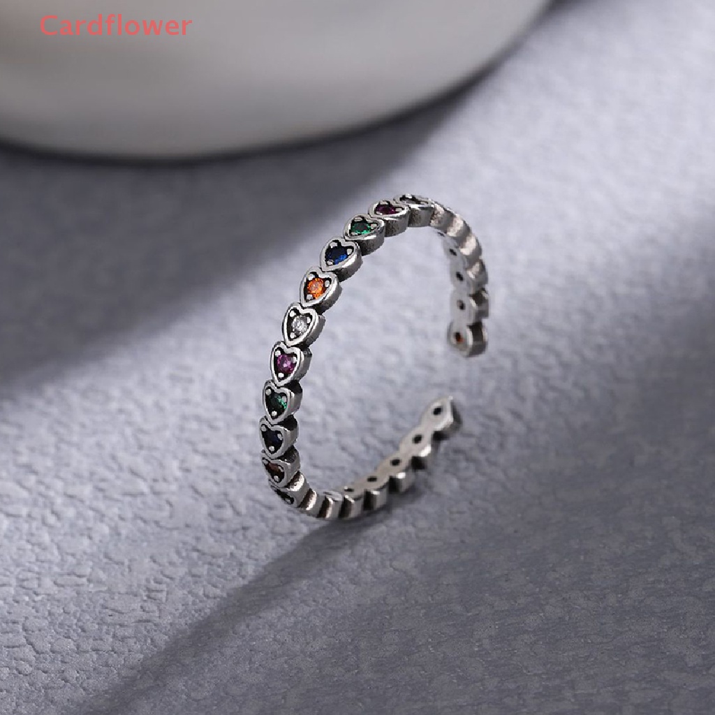 < Cardflower > Nhẫn Hở Mạ Bạc 925 Đính Đá zircon Hình Trái Tim Sang Trọng Cho Nữ