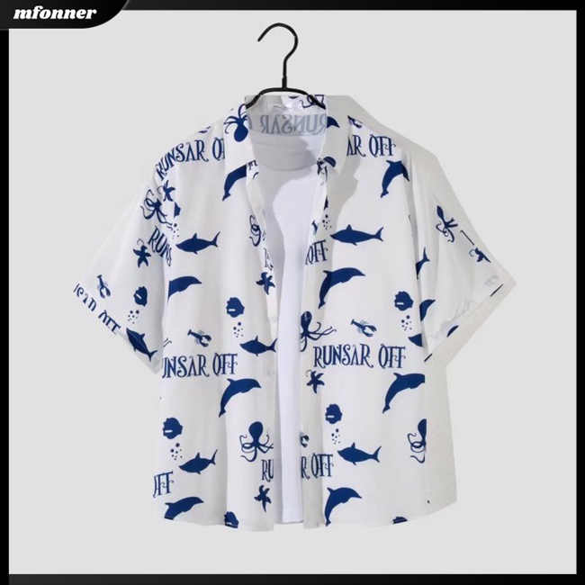 Áo Sơ Mi Tay Ngắn In Họa Tiết Hoạt Hình Phong Cách Hawaii Cho Nam