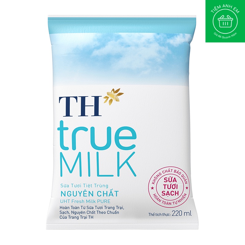 Sữa tươi tiệt trùng nguyên chất TH true MILK bịch 220ml - không đường