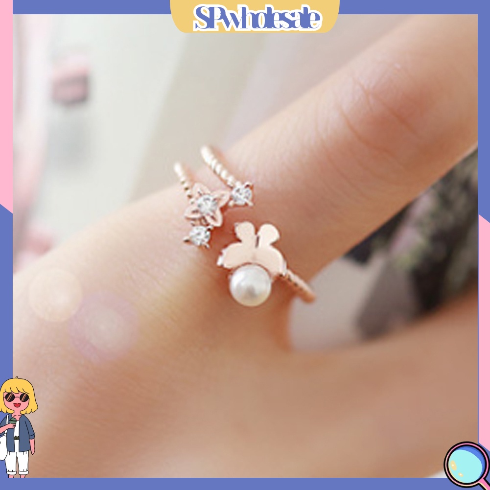 <SPwholesale> Nhẫn Hình Bướm Đính Ngọc Trai Nhân Tạo Thời Trang Dành Cho Nữ