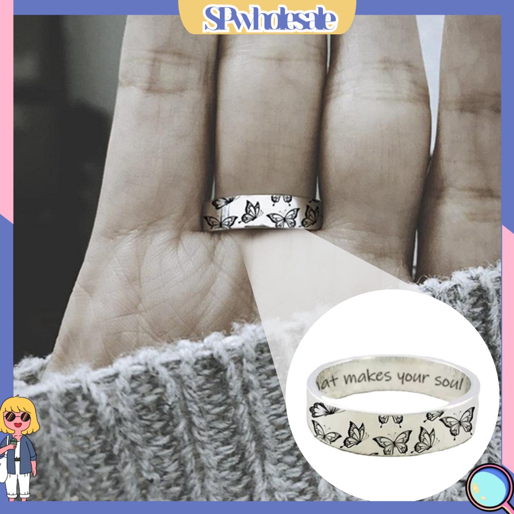 <SPwholesale> Nhẫn Hợp Kim Chạm Khắc Hình Bướm Đơn Giản Phong Cách Cổ Điển Thích Hợp Làm Quà Tặng