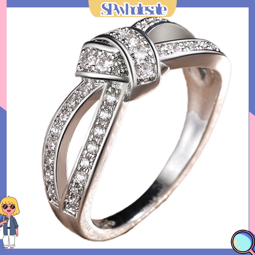 <SPwholesale> Nhẫn Hợp Kim Hình Nơ Xoắn Đính Đá Thời Trang Cho Nữ
