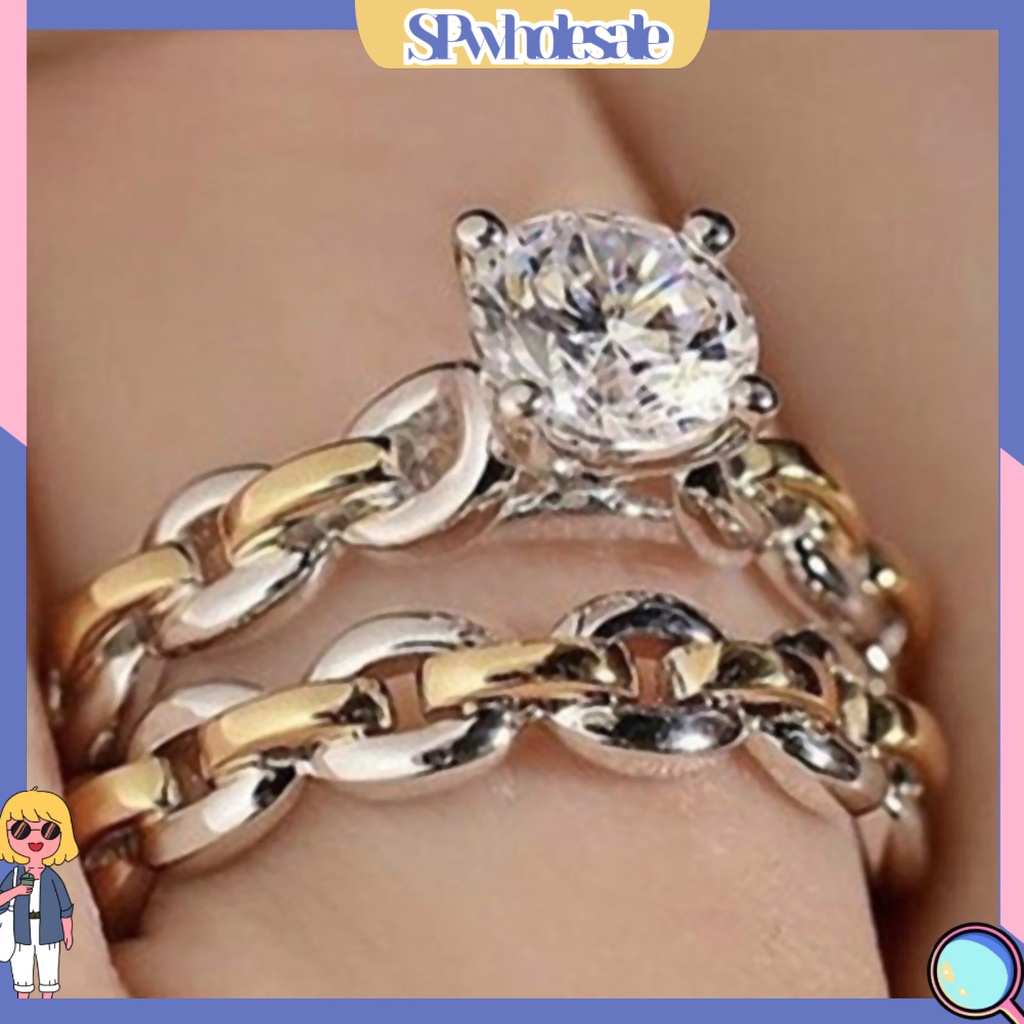 <SPwholesale> Bộ 2 Nhẫn Hợp Kim Đính Đá Sang Trọng Cho Nữ