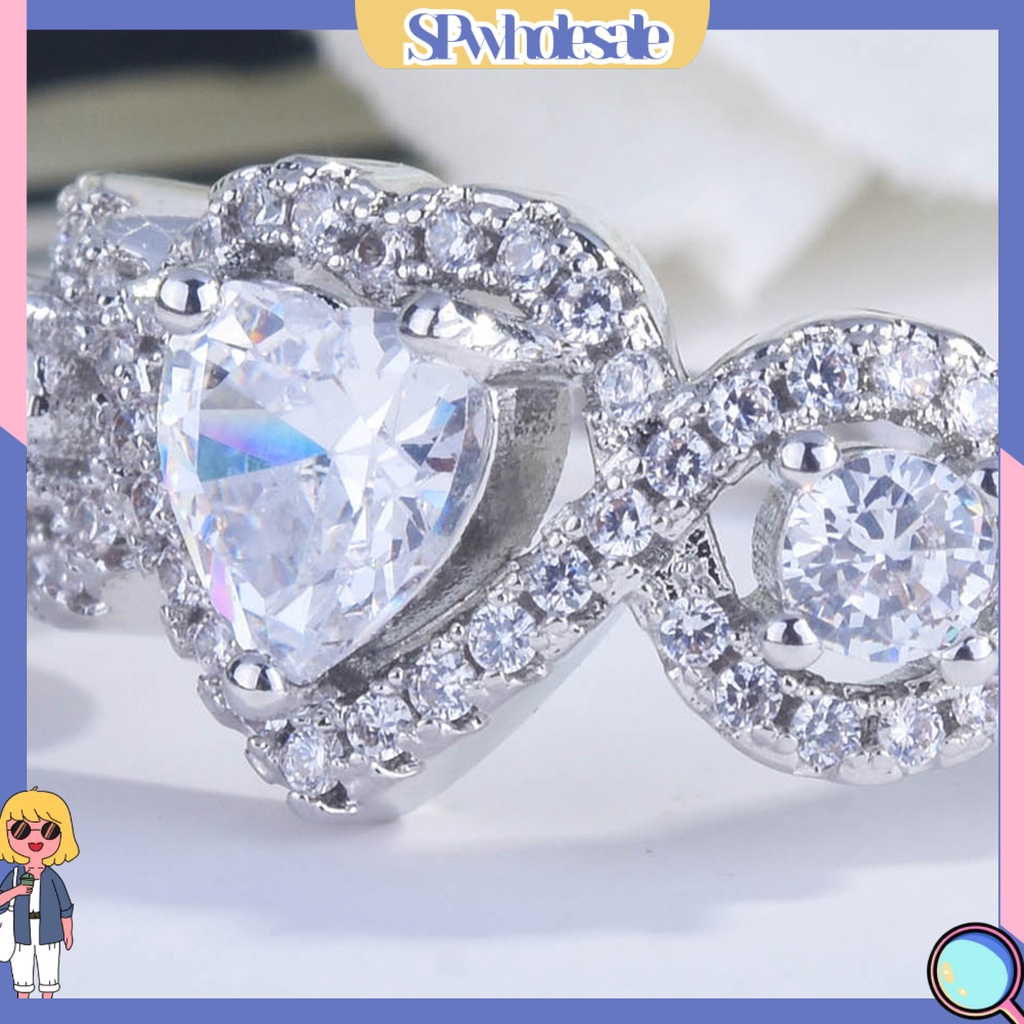 <SPwholesale> Nhẫn Đính Hôn Dạng Hở Không Phai Màu Đính Đá Bằng Đồng