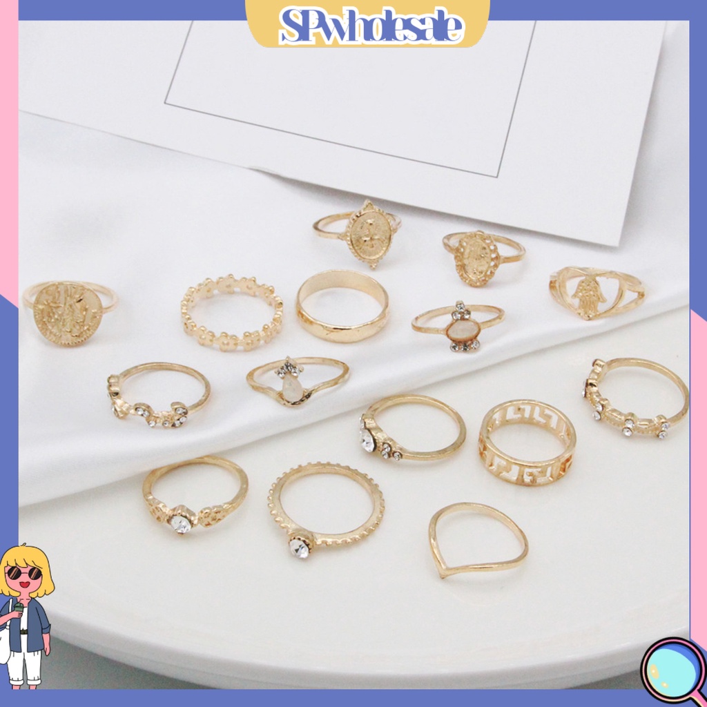 &lt;SPwholesale&gt; Bộ 15 Nhẫn Hợp Kim Kiểu Xoắn Hình Trái Tim