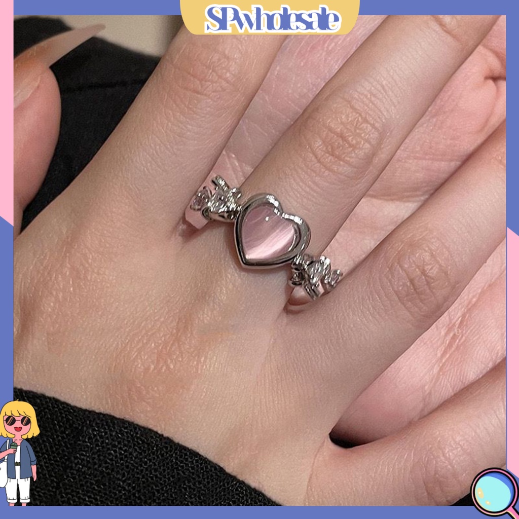 <SPwholesale> Nhẫn Hở Đính Đá Opal Nhân Tạo Hình Trái Tim Cho Nữ