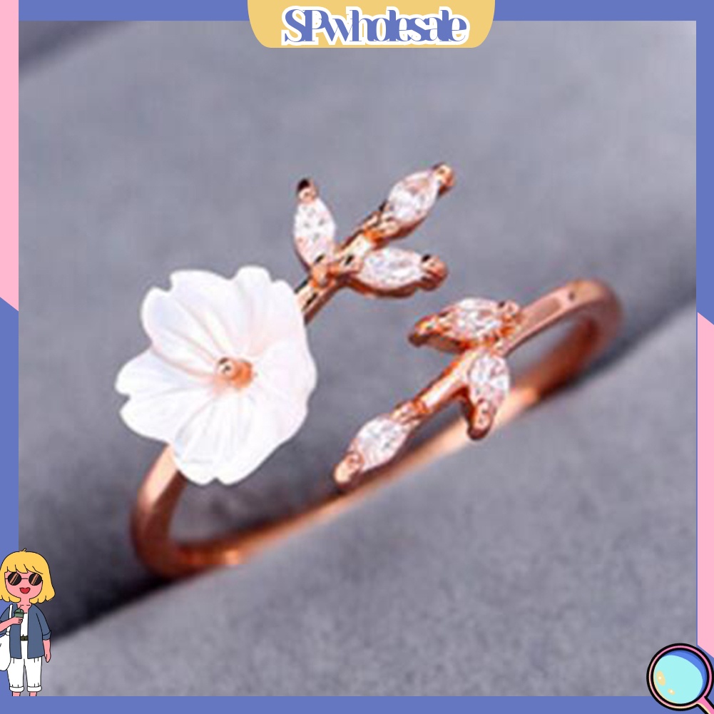 <SPwholesale> Nhẫn Hợp Kim Hở Hình Cành Hoa Vỏ Sò Đính Đá Thời Trang Cho Nữ
