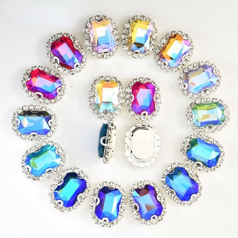 Túi 10 Viên Đá Pha Lê Hình Bát Giác 6 * 8mm Màu Bạc / Vàng Dùng Làm Phụ Kiện Quần Áo