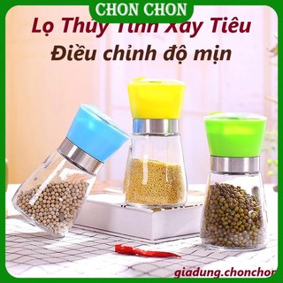 Cối xay tiêu, hạt khô bằng thủy tinh dung tích 180ml, lọ xay tiêu thủy tinh