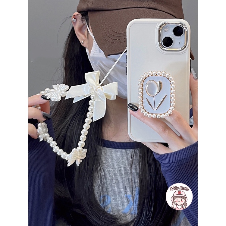 Ốp Điện Thoại TPU Mềm Chống Mồ Hôi Có Giá Đỡ Và Dây Đeo Tay Ngọc Trai Cho IP 14 Pro Max IP 11 12 11 Pro Max X XS