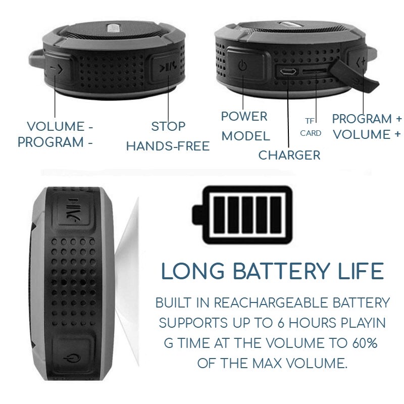 Loa Bluetooth Không Dây C6 Chống Nước Có Micro Hỗ Trợ Thẻ Nhớ Micro SD TF R7WH Và Phụ Kiện
