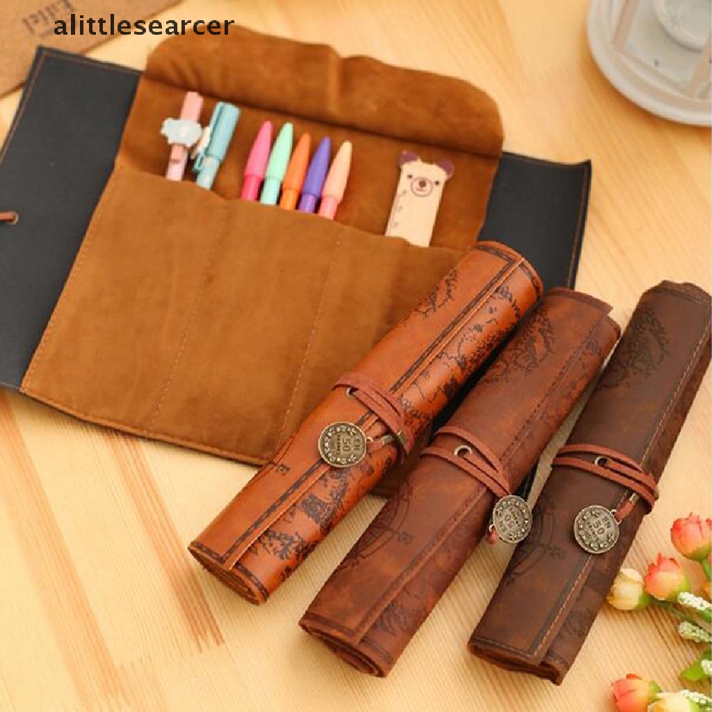 Er Túi Đựng Bút Chì Trang Điểm Bằng Da Canvas Bản Đồ Kho Báu Cổ Điển Cho Văn Phòng Phẩm