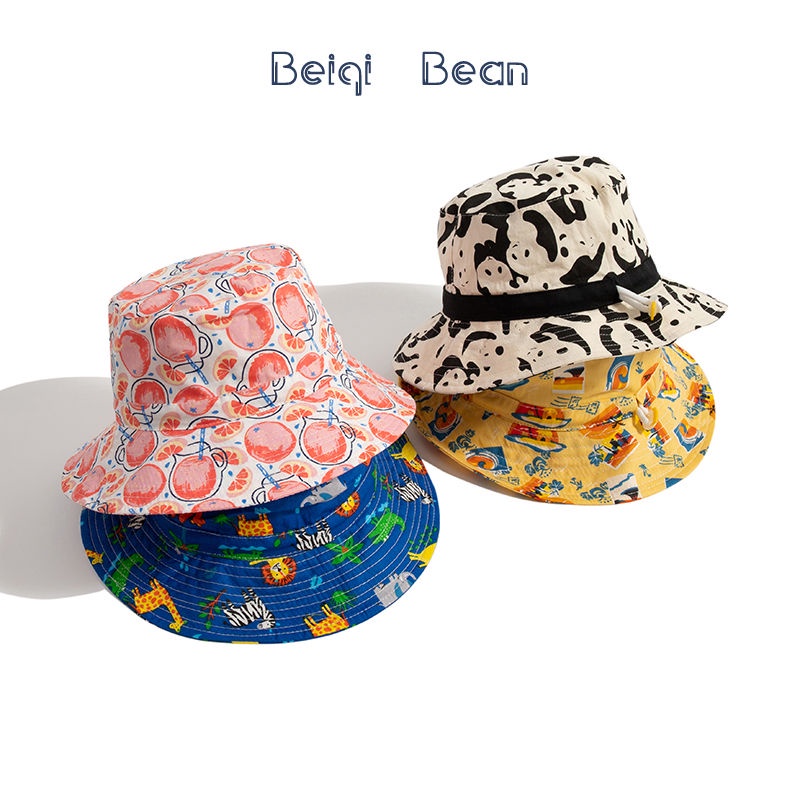Mũ Bucket Chất Liệu Cotton Chống Tia UV In Họa Tiết Hoạt Hình Dễ Thương Thời Trang Mùa Hè Cho Bé Trai Và Gái