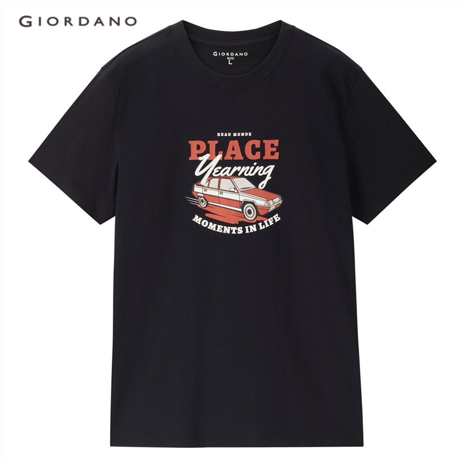 Áo thun GIORDANO 90093202 100% cotton cổ tròn tay ngắn in hình cho nam