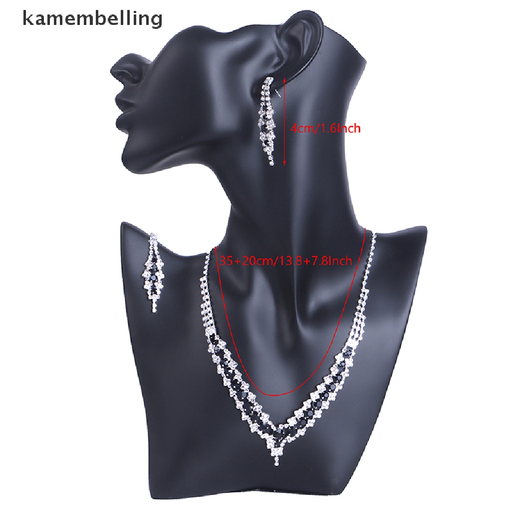 Kamembelling Bộ Vòng cổ + Bông Tai Đính Đá Pha Lê Xanh Dương Hình Chữ V Thanh Lịch Cho Nữ