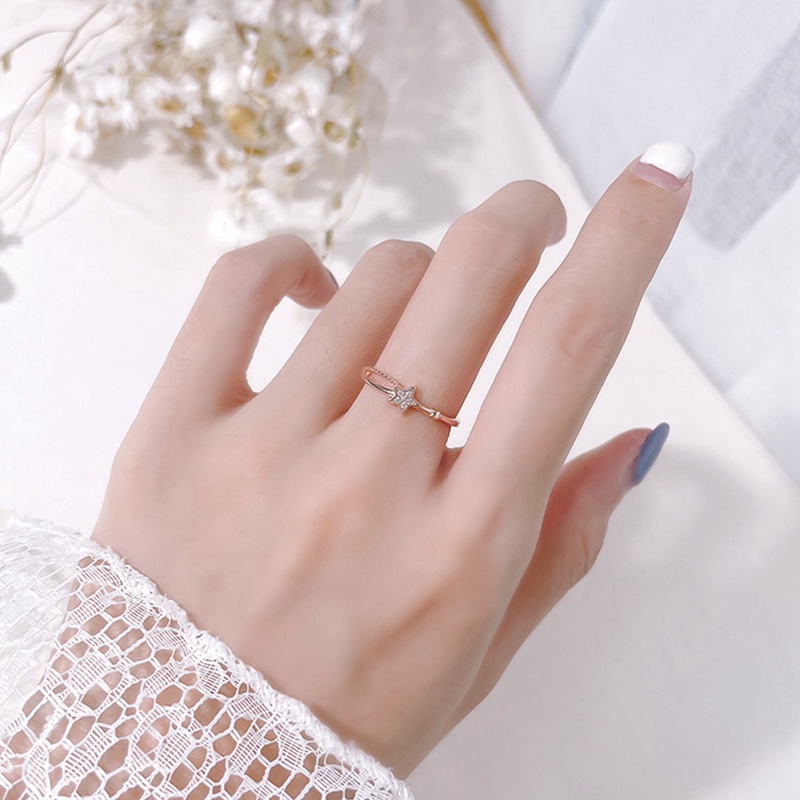 Nhẫn Hở Hình Ngôi Sao Năm Cánh Đính Đá Zircon Thời Trang Cho Nữ