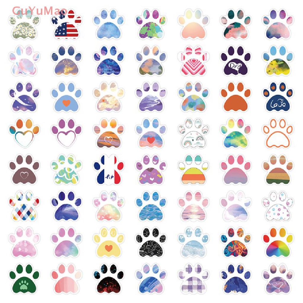 Set 50 Nhãn Dán Trang Trí Hình Dấu Chân Chó Hoạt Hình Cổ Điển Cho Tủ Lạnh / Xe Hơi / Sổ Tay / Sổ PRTA