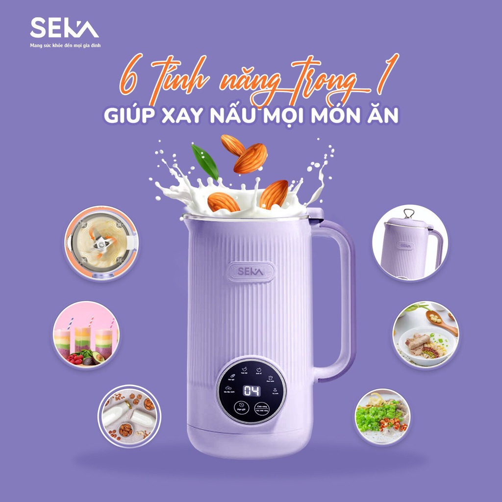 Máy xay sữa hạt đa năng Seka SK320 TÍM dung tích 600ml công suất 600W 6 chức năng tặng kèm khay đá bảo hành 12 tháng