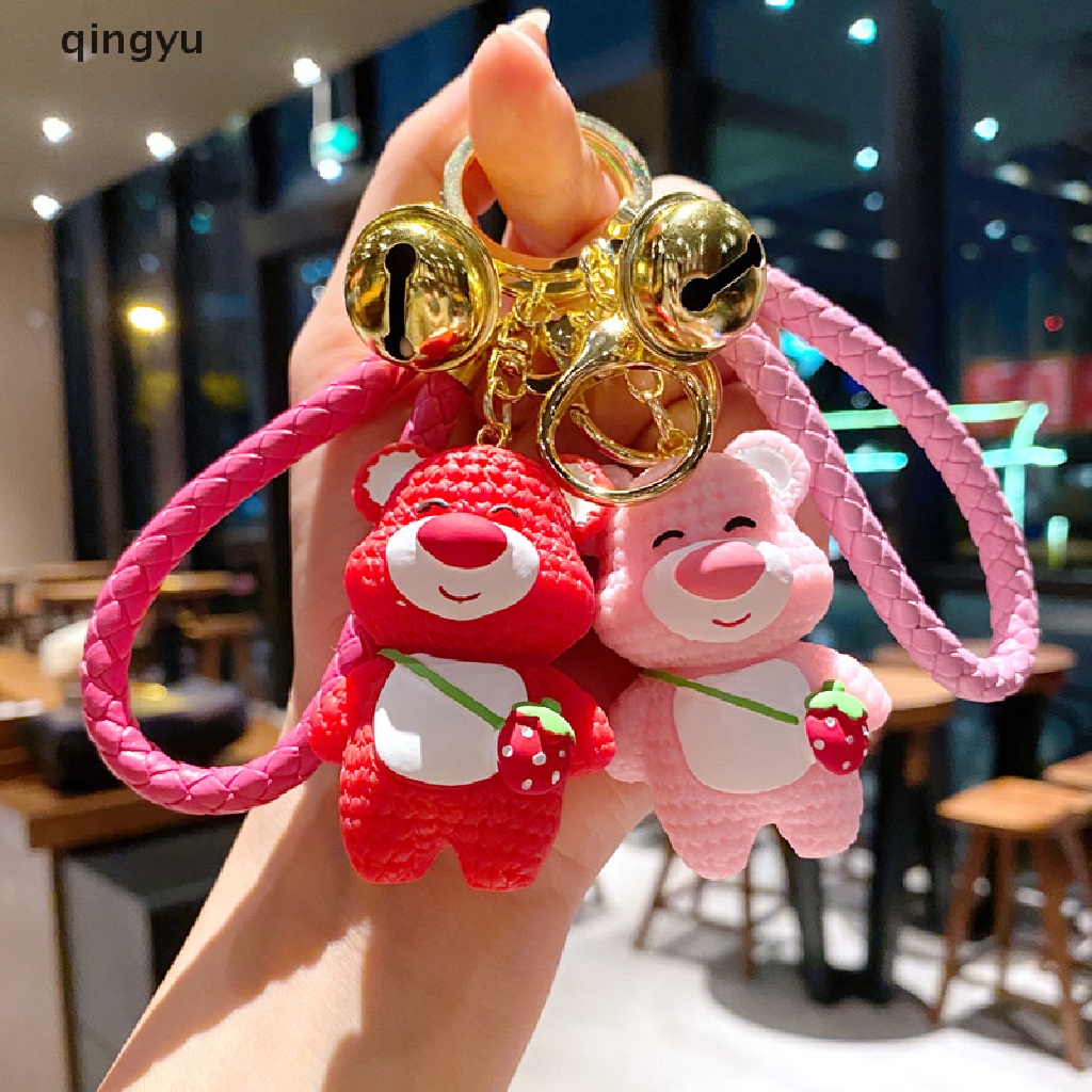 Qingyu Móc Khóa Resin Hình Gấu Dâu Tây Hoạt Hình Tinh Tế Sáng Tạo Làm Quà Tặng Cho Cặp Đôi /