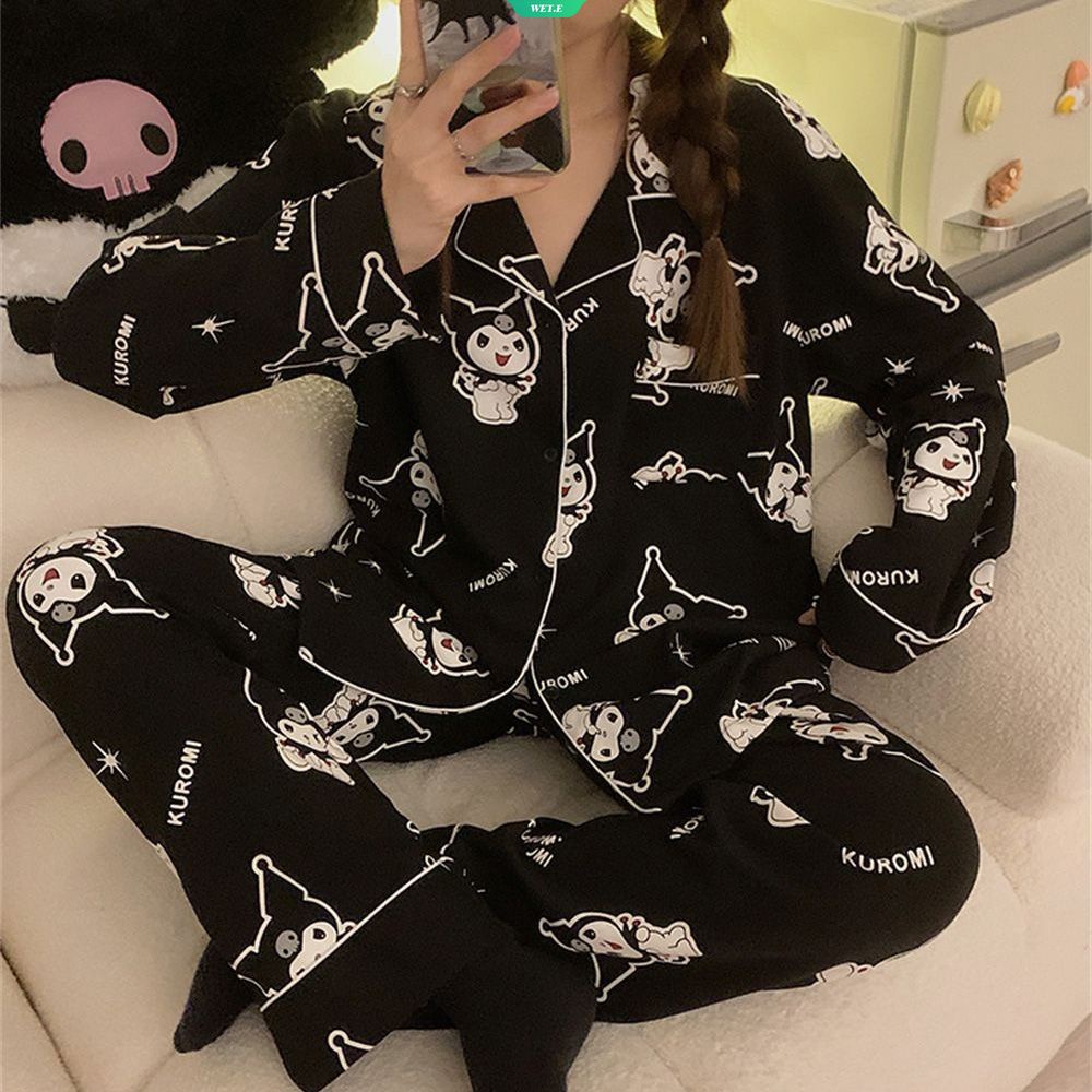 Bộ Đồ Ngủ Tay Dài In Hoạt Hình Sanrio Pompom Purin Kuromi Thời Trang Thu Đông 2023 Dành Cho Nữ