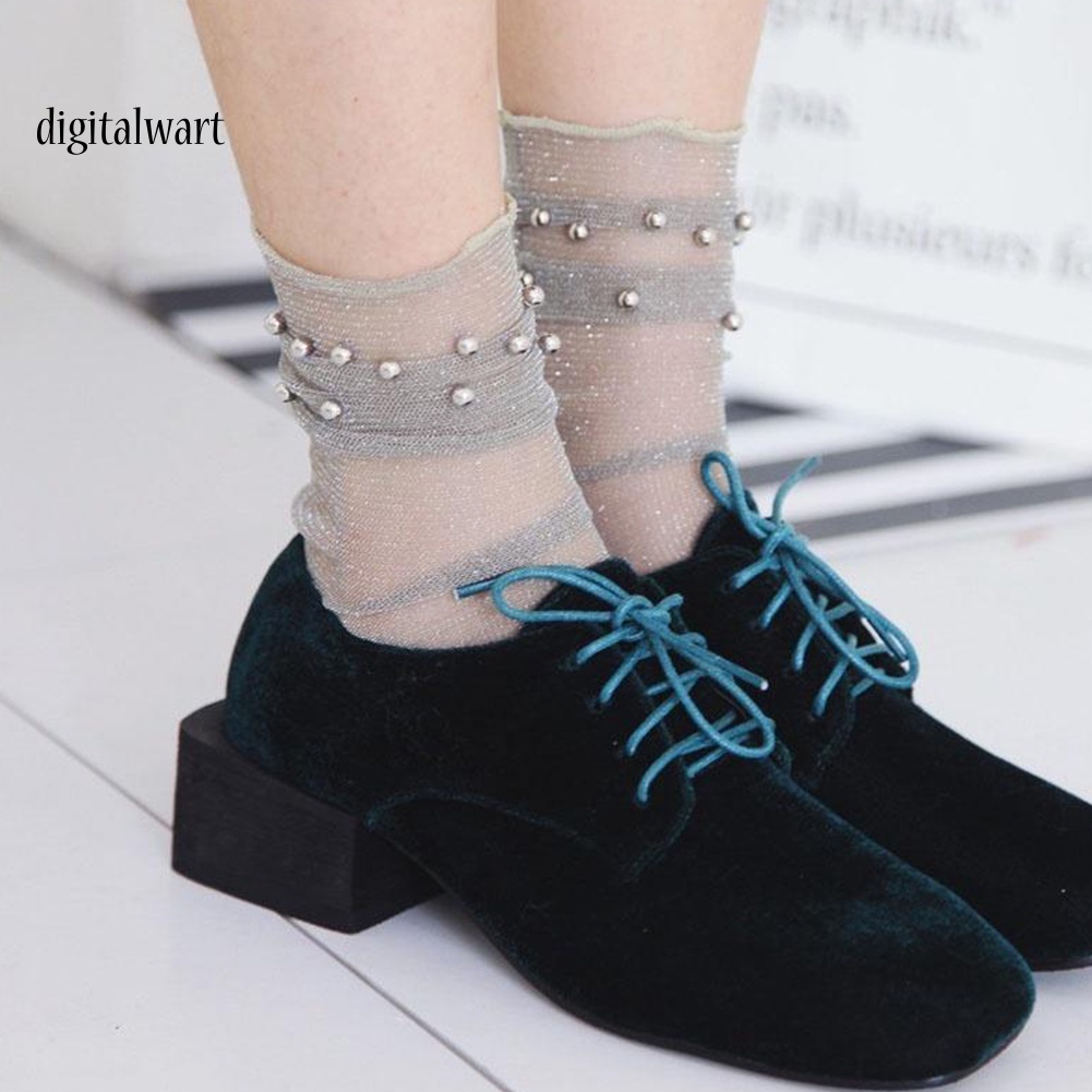 Kỹ Thuật Số| Vớ Trong Suốt Đính Ngọc Trai Giả Lấp Lánh Thời Trang Cho Nữ