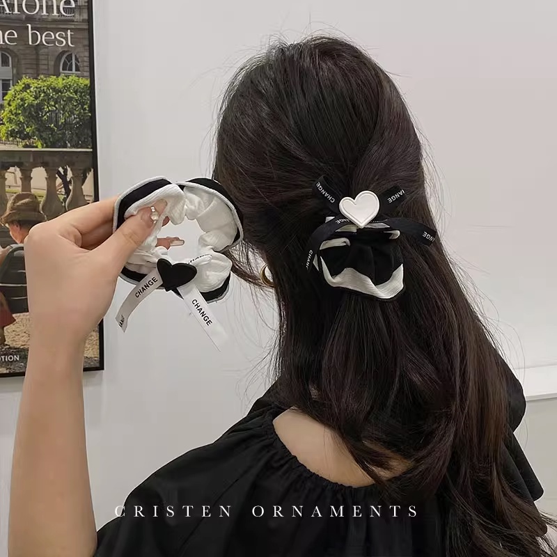 Dây Cột Tóc Đính Nơ Hình Trái Tim Đơn Giản Phong Cách Hàn Quốc Cho Nữ