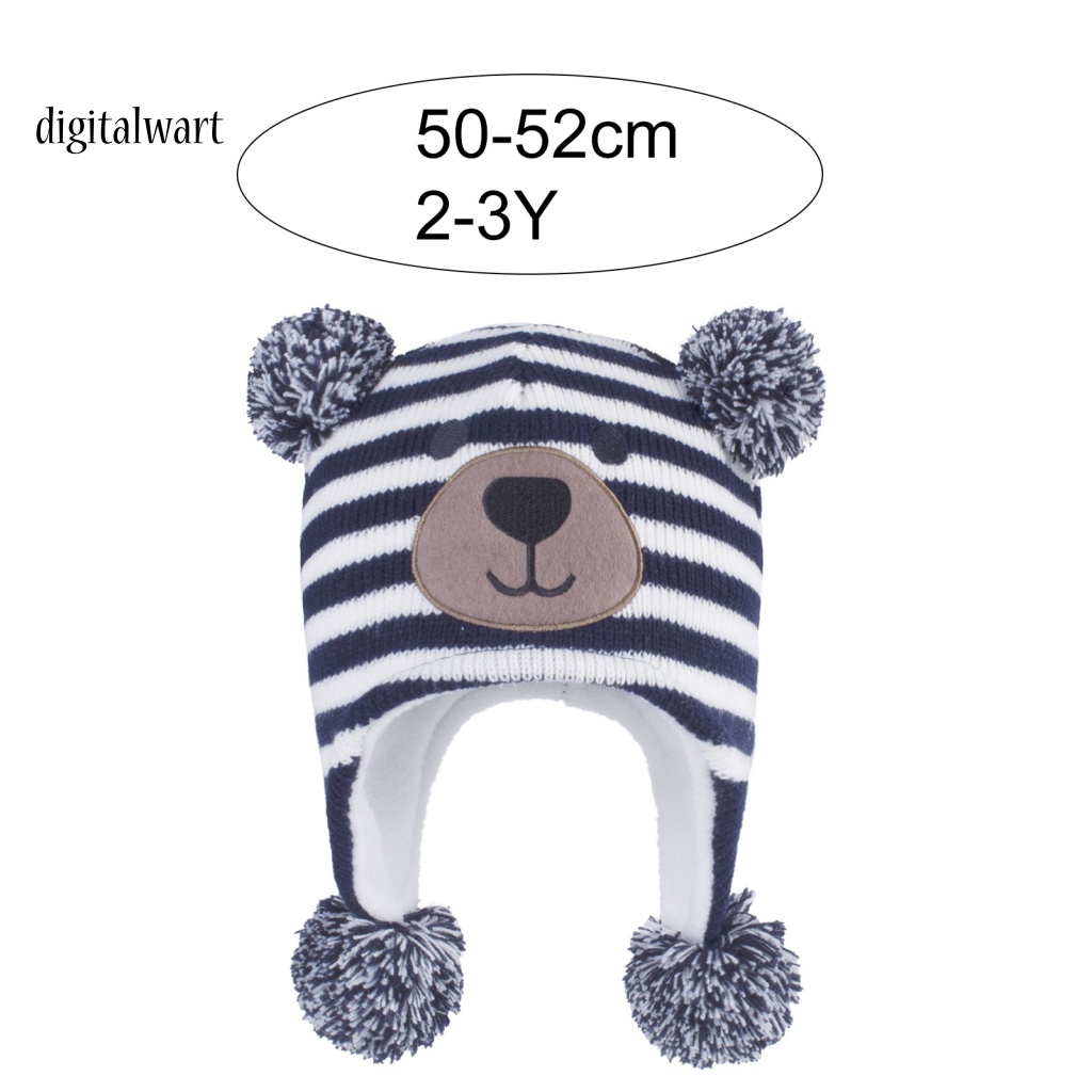 Kỹ Thuật Số| Mũ Beanie Dệt Kim Đính Bóng Lông Họa Tiết Kẻ Sọc Co Giãn Dành Cho Trẻ Em