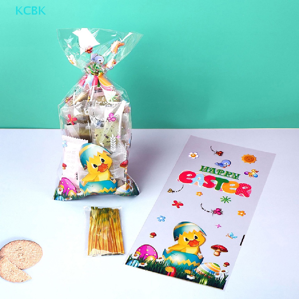Bộ 50 Túi Nhựa Đựng Kẹo Có Dây Buộc In Hình Thỏ Đáng Yêu