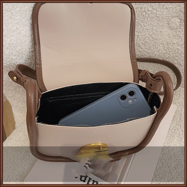 Túi Đeo Chéo Giả Da Dáng Vuông Nhỏ Màu Tương Phản Thời Trang Cho Nữ