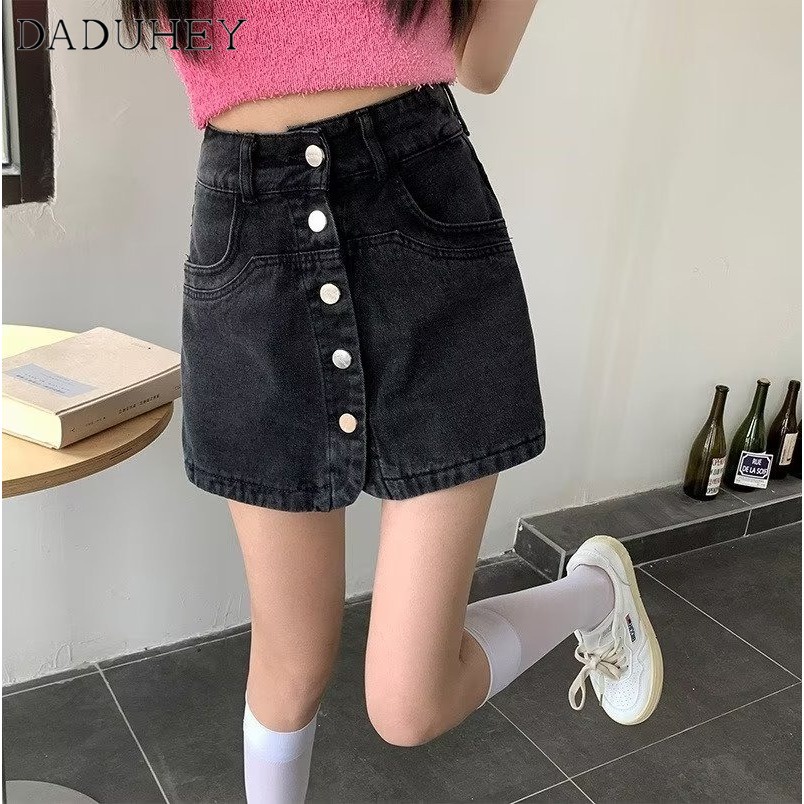 DaDuHey New Korean Version of INS Denim Skirt High Waist Loose A- line Skirt Large Size Bag Hip Skirt
