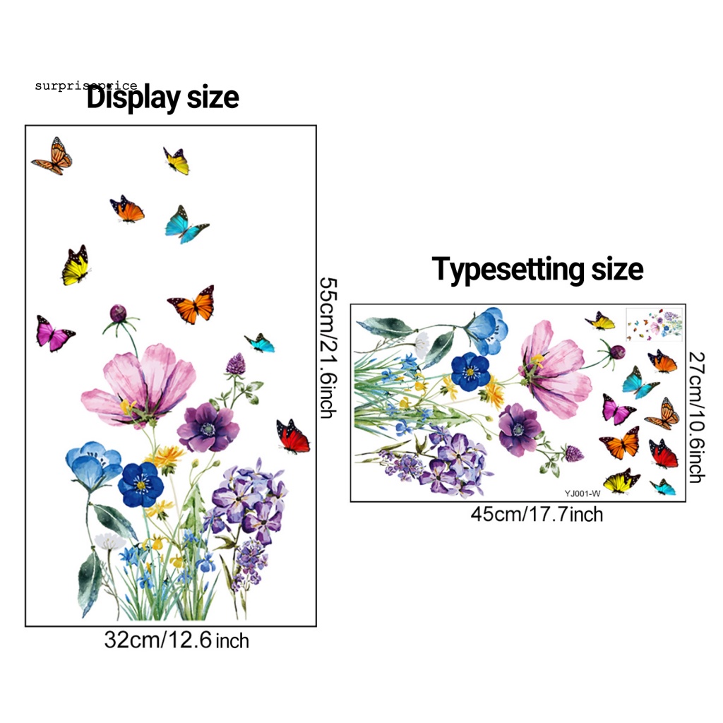Decal dán tường Cửa Sổ Tĩnh Điện Chống Nước Chống Va Chạm Hình Hoa Bướm Hai Mặt Cho Nhà Ở