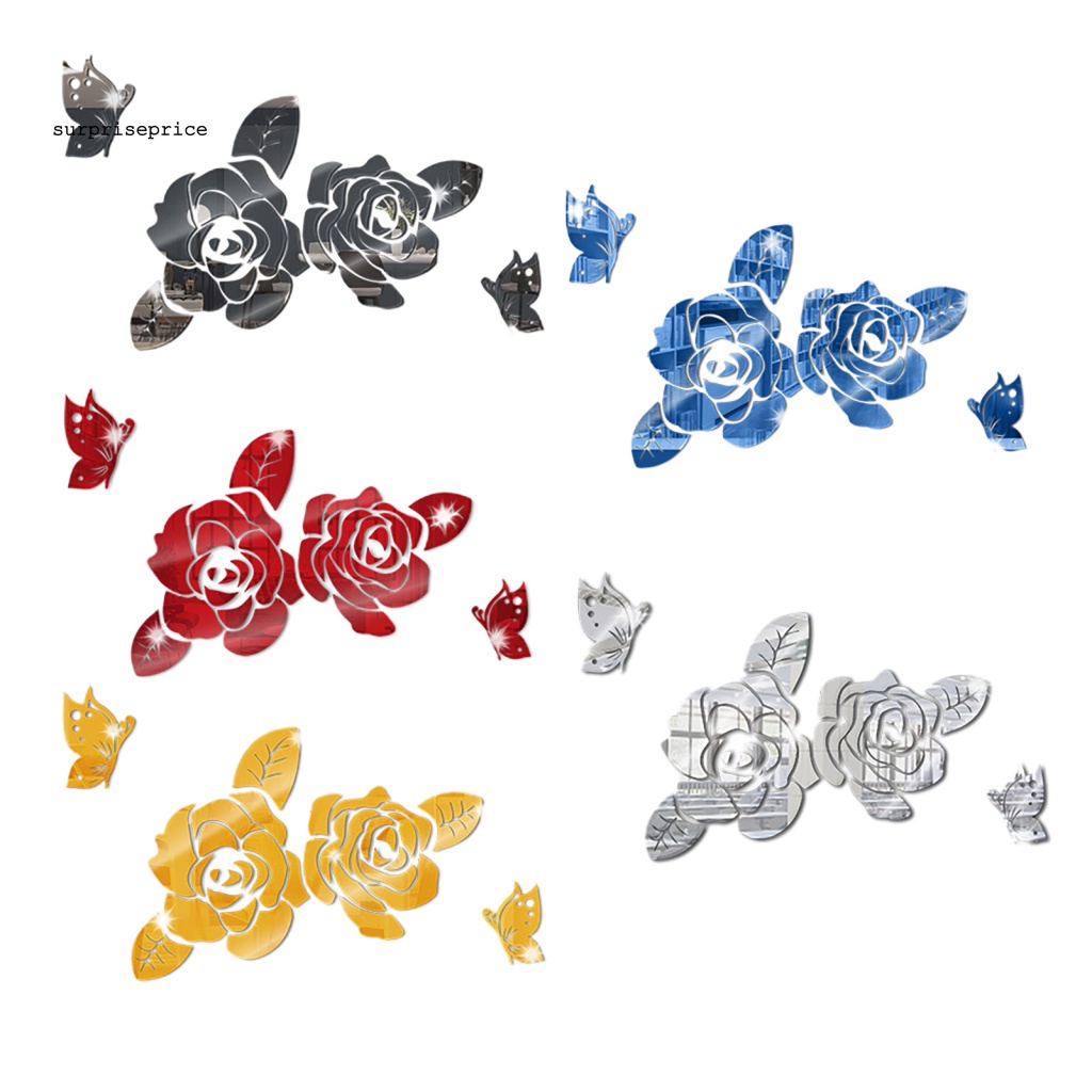 Decal dán tường Bằng Acrylic Họa Tiết Hoa Hồng Và Bướm 3D Tinh Xảo Có Thể Tháo Gỡ Trang Trí Nhà Cửa