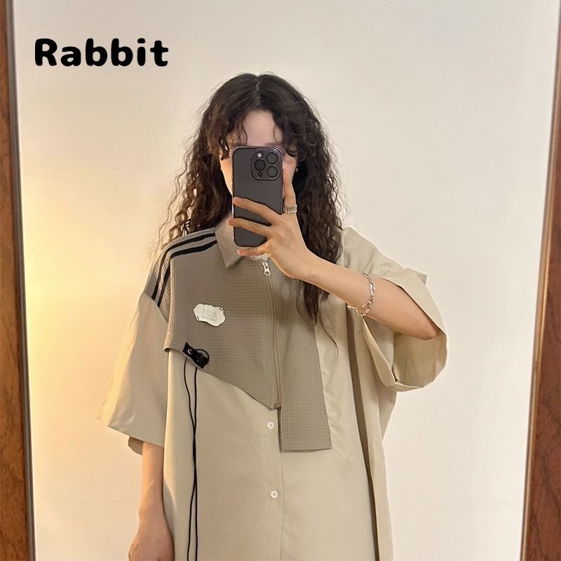 Áo Sơ Mi Tay Ngắn Dáng Rộng Phối Màu Sắc Tương Phản Phong Cách Retro Mỹ Độc Đáo Thời Trang Mùa Hè Cho Nam Và