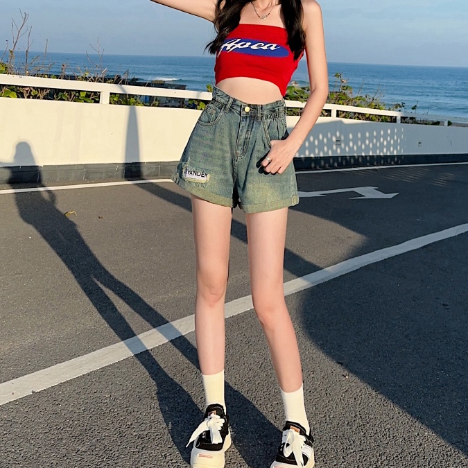 Quần Short Denim Lưng Cao Dáng Rộng Cỡ Lớn Thời Trang Hàn Quốc Xinh Xắn Cho Nữ